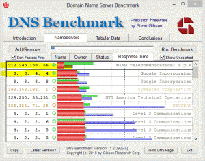 DNS capture d'écran 3 I server più performanti per la mia connessione sono quelli evidenziati in giallo